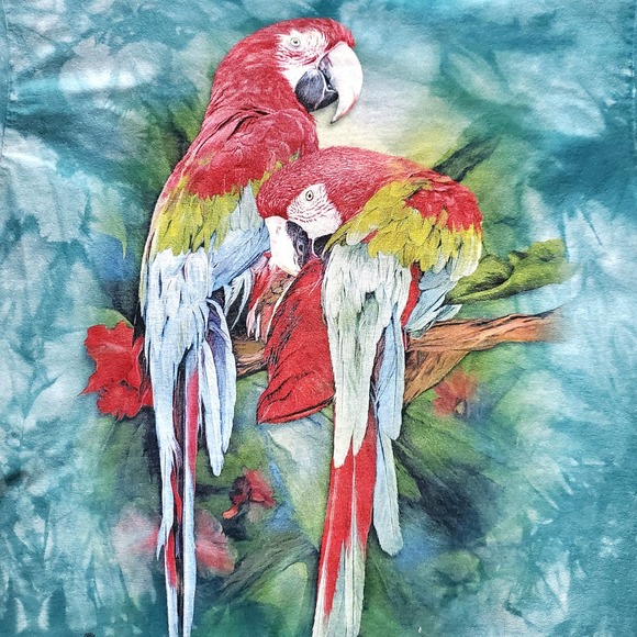 Red Macaw Parrots Moody Gardens Souvenir Tie Dye Tshirt  Sz M by The Mountain - Picture 2 of 6